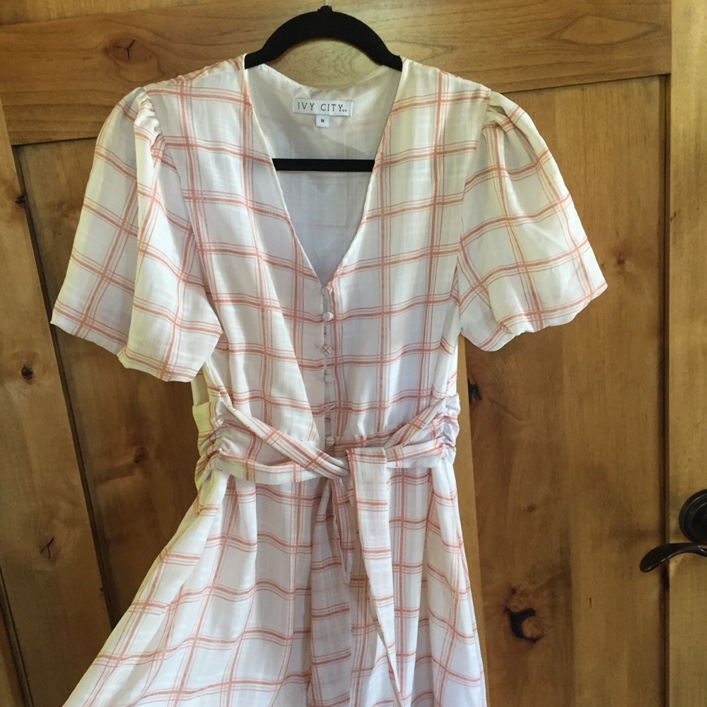 Orange and white plaid maxi dress